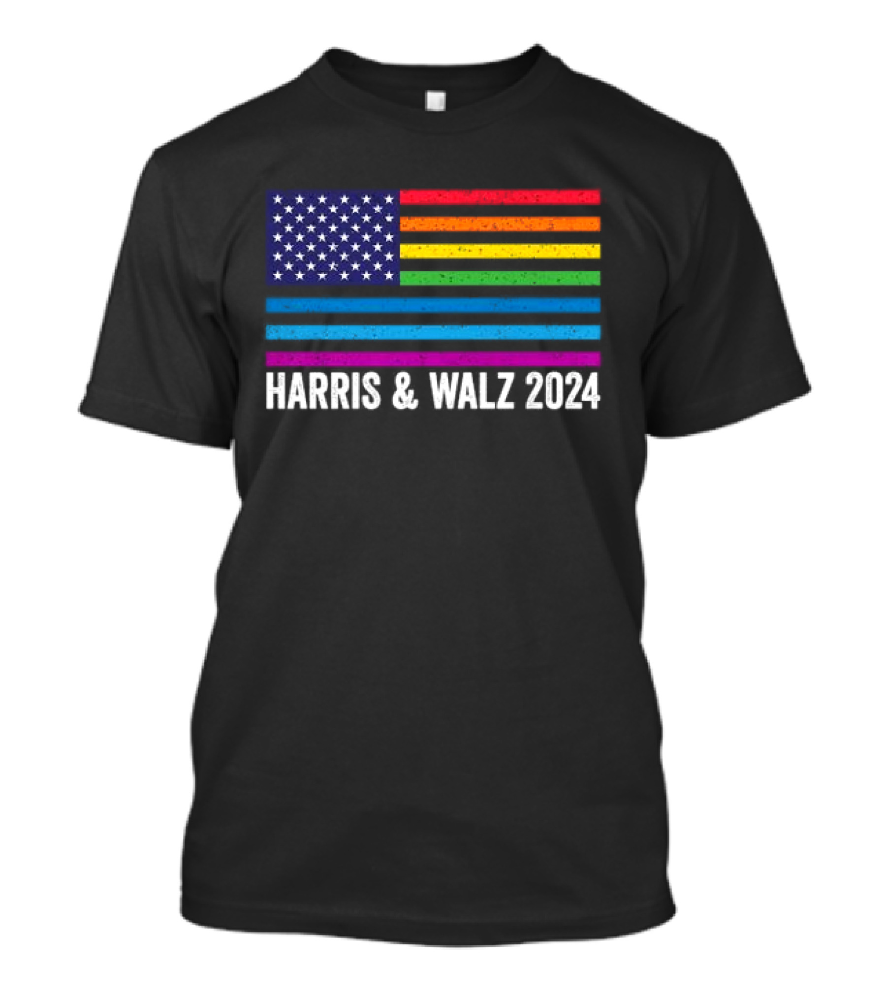 Harris And Walz 2024 Rainbow American Flag T-Shirt