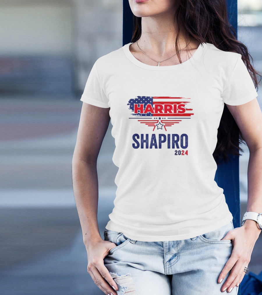 Harris Shapiro 2024 Vintage President Election USA Flag Star T-Shirt