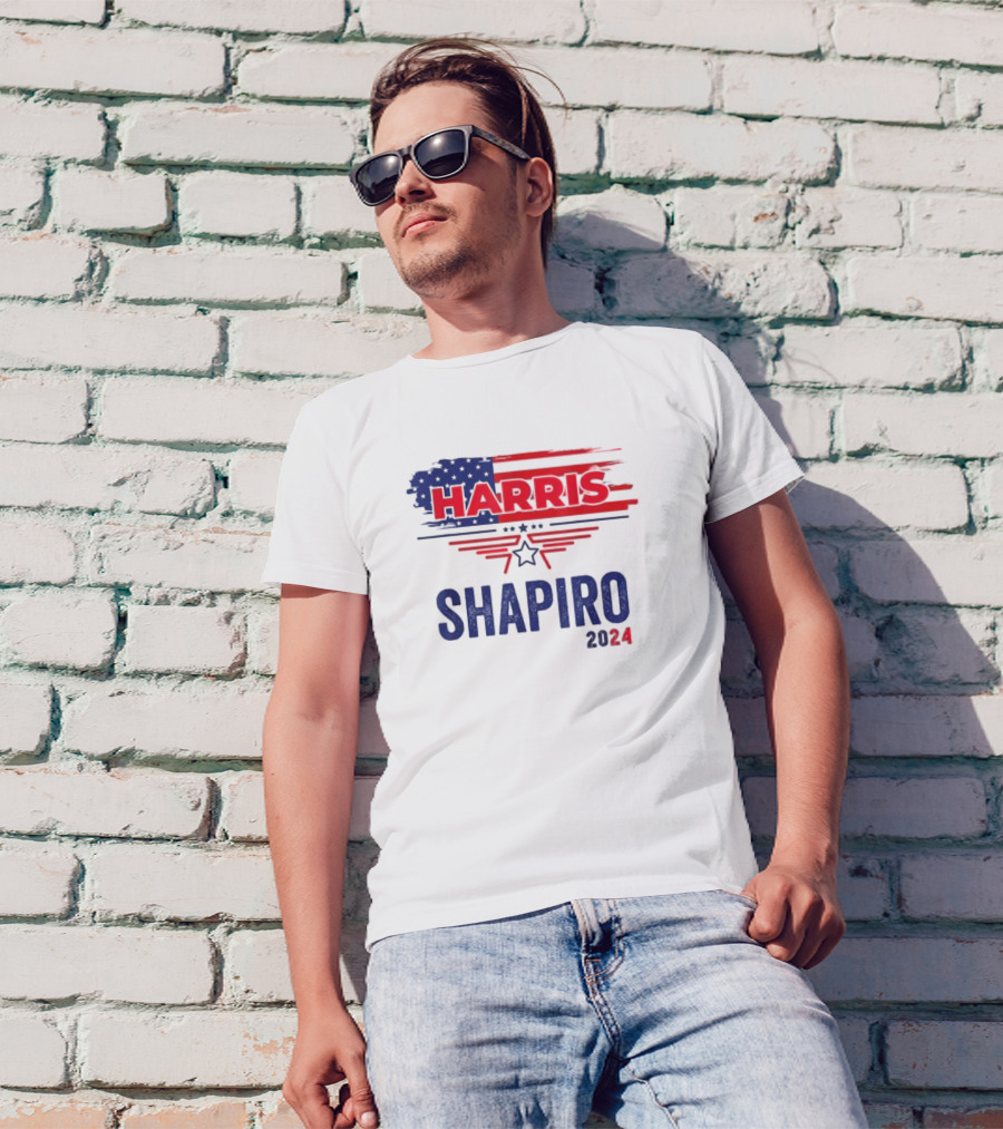 Harris Shapiro 2024 Vintage President Election USA Flag Star T-Shirt