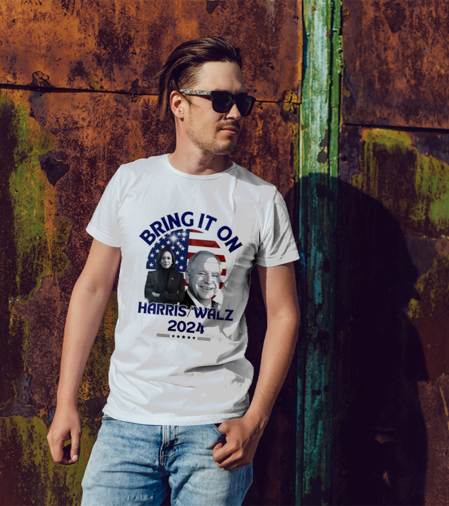 Bring It On Harris Walz 2024 USA Flag T-Shirt
