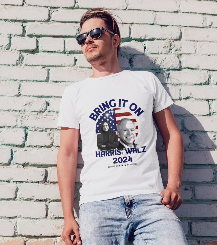 Bring It On Harris Walz 2024 USA Flag T-Shirt