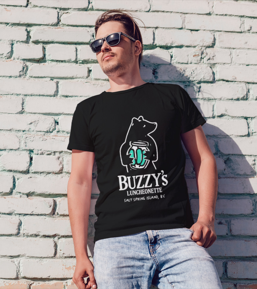 Buzzy’s Luncheonette Bear Holding Jar Salt Spring Island BC T-Shirt
