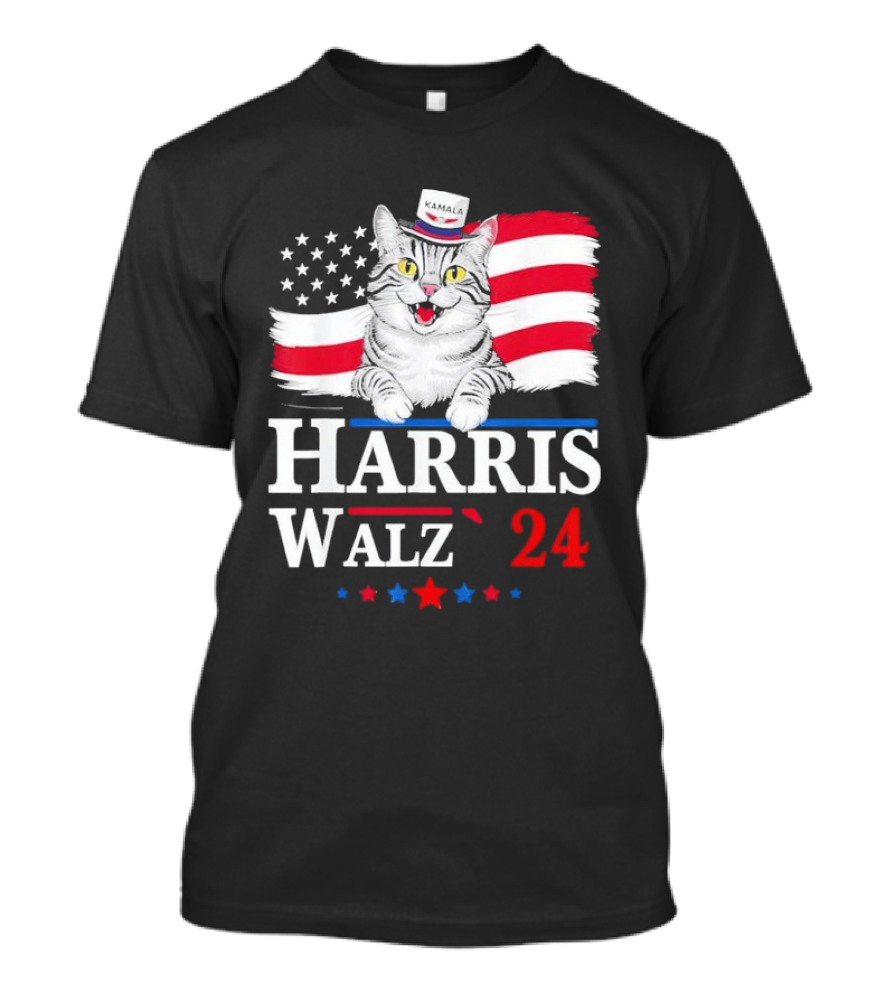 Harris Walz 2024 Kamala Cat Ladies American Flag Election T-Shirt