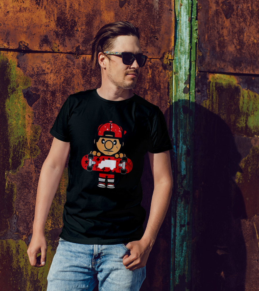 Trukfit Skate Cartoon Character With Red Skateboard And Cap T-Shirt