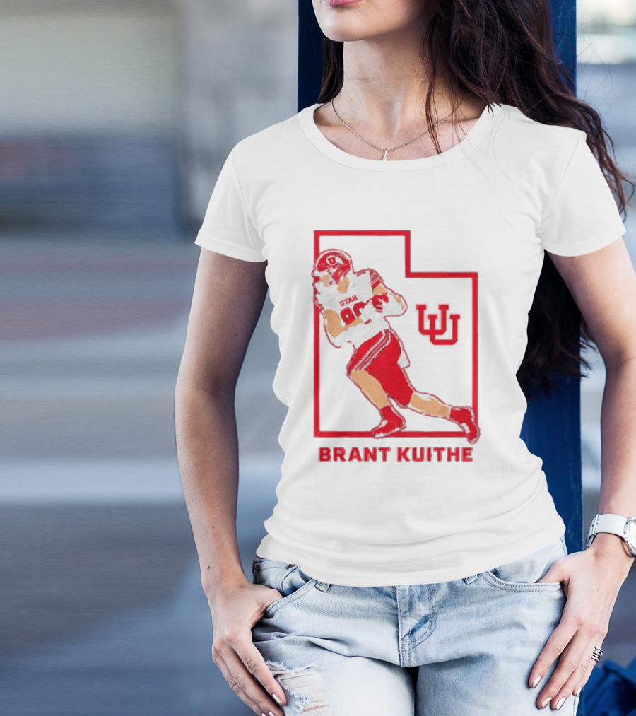 Utah Football Brant Kuithe 80 Red Uniform State Outline UU T-Shirt