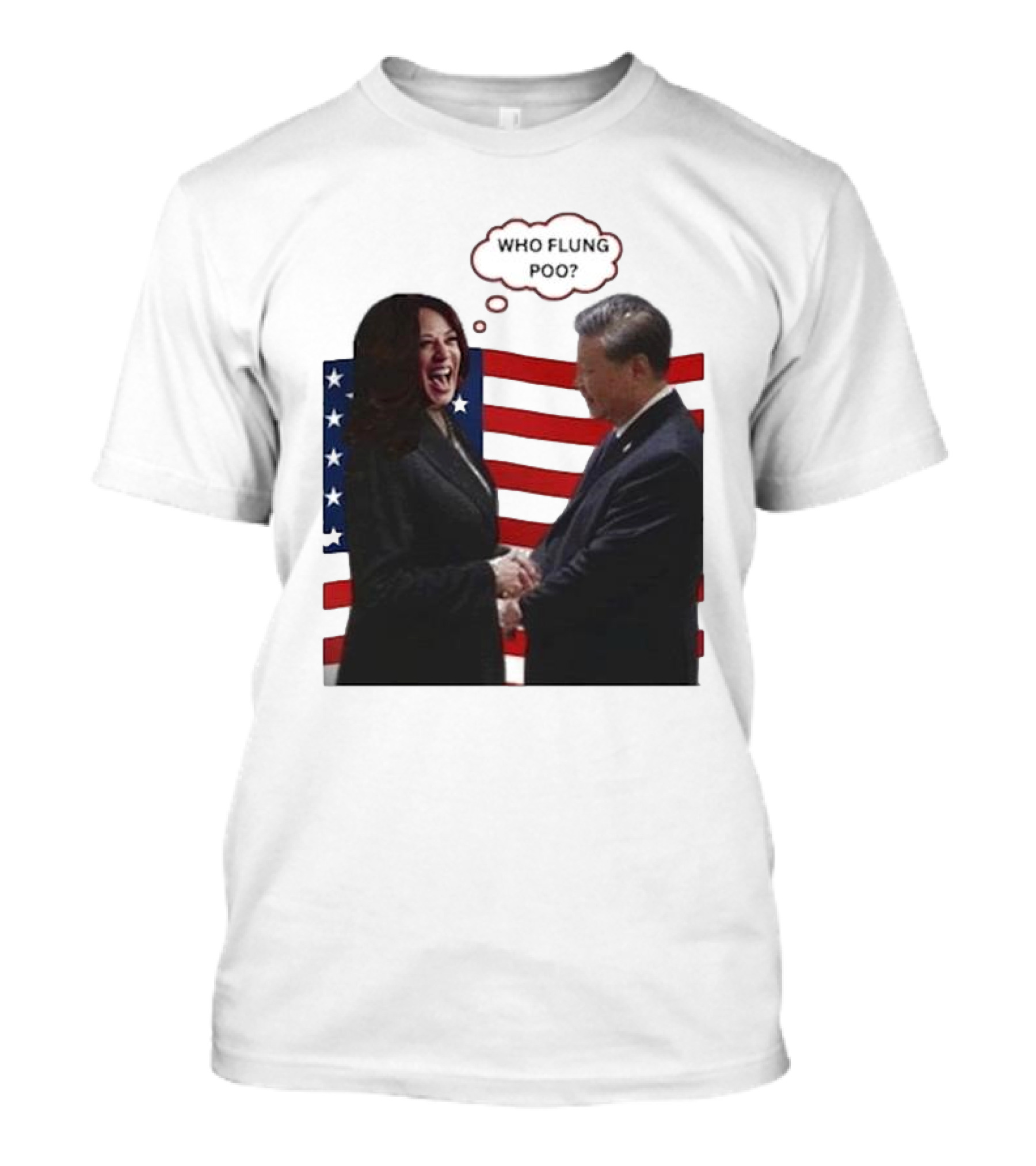 Kamala And Xi Jinping Handshake Who Flung Poo American Flag T-Shirt
