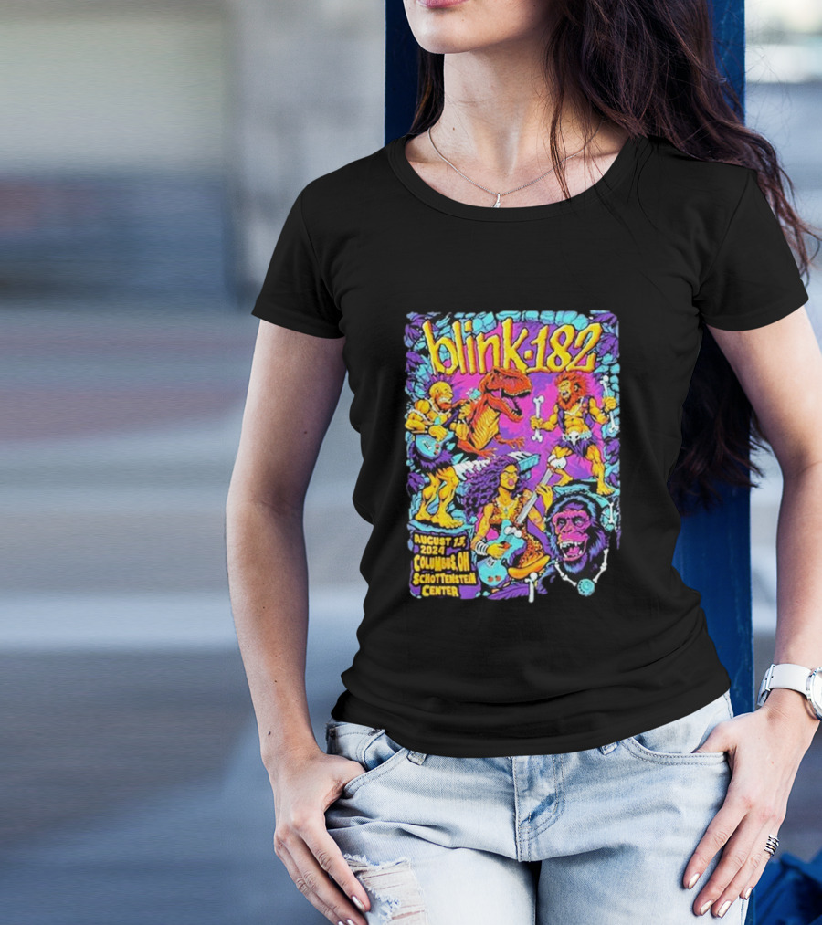 Blink 182 August 13 2024 Columbus OH Schottenstein Center Dinosaur Lion Gorilla Concert T-Shirt