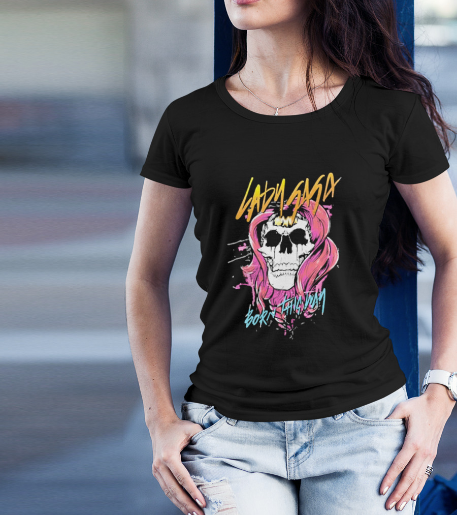 Lady Gaga Born This Way Skull Pink Hair T-Shirt