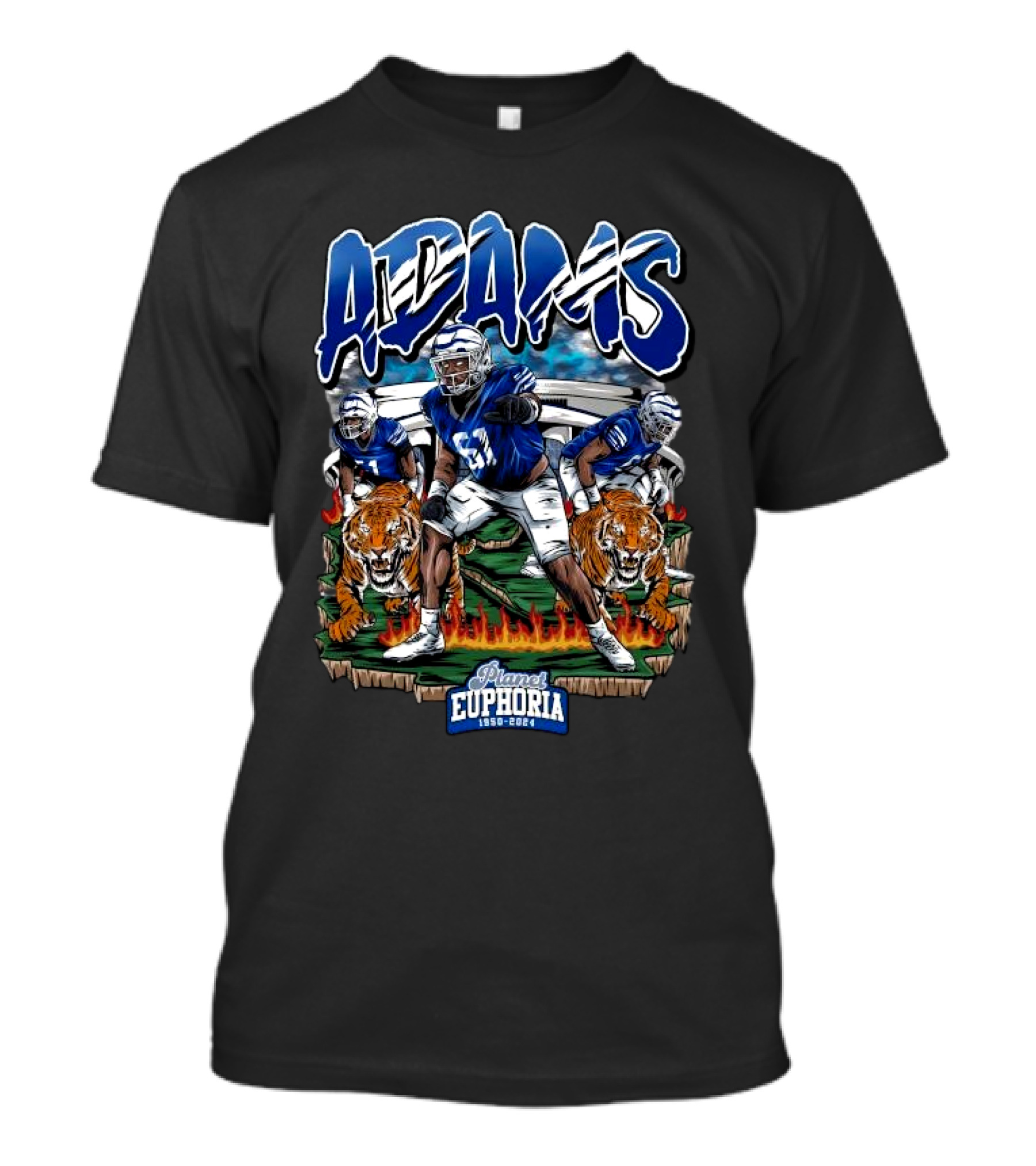 Adams Planet Euphoria Football 1950 2024 With Tigers And Flames T-Shirt