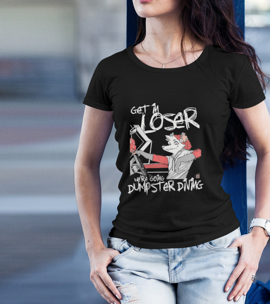 Get In Loser We’re Going Dumpster Diving Animated Character Driving Scene T-Shirt