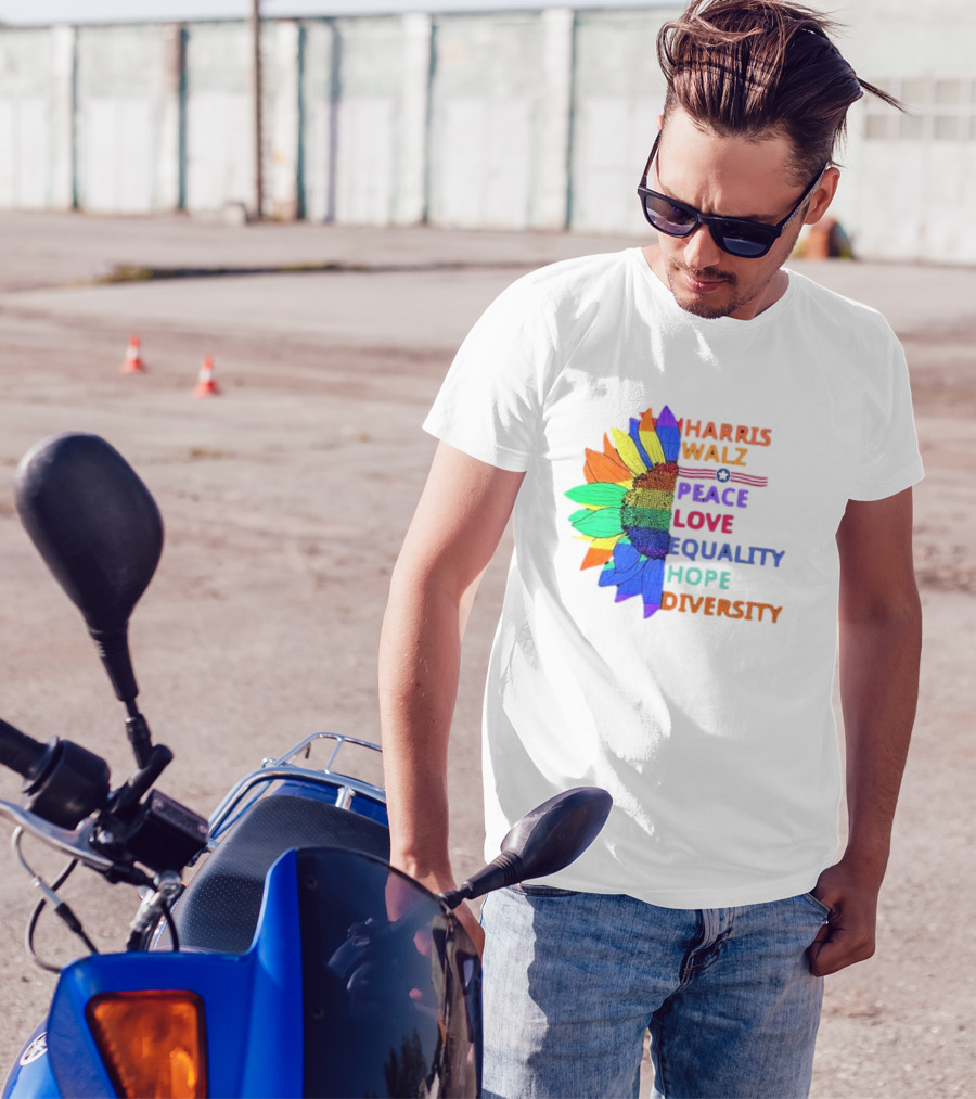 Harris Walz 2024 Peace Love Equality Hope Diversity USA T-Shirt