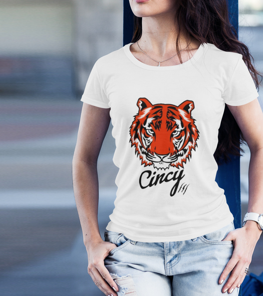 Cincy Tiger Head Bold Orange Black Face T-Shirt