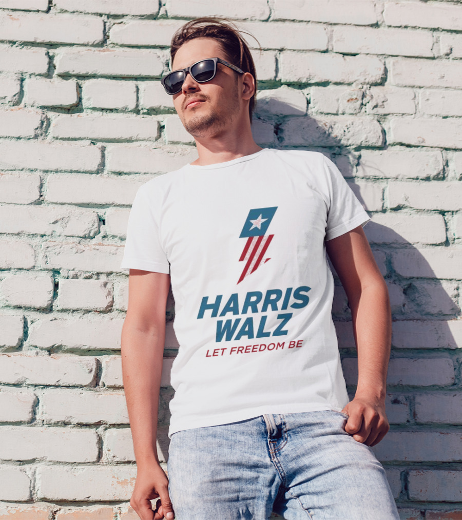 Harris Walz Let Freedom Be Star And Stripes Lightning Flag T-Shirt