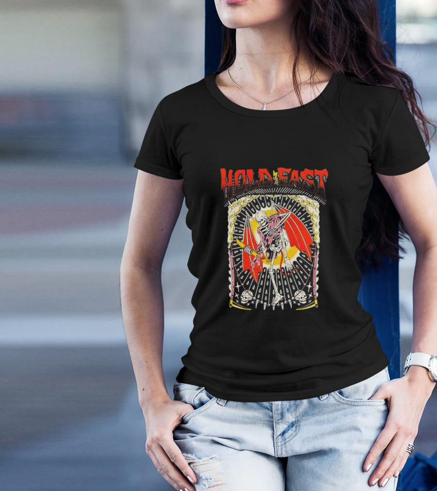 HOLD FAST Skeleton With Red Wings And Halo Rock Band T-Shirt