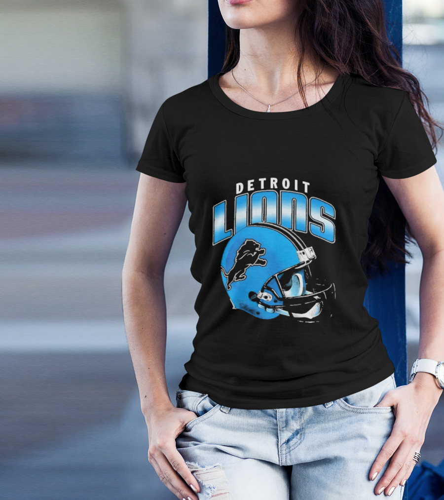 Detroit Lions Blue Gradient Helmet Football T-Shirt