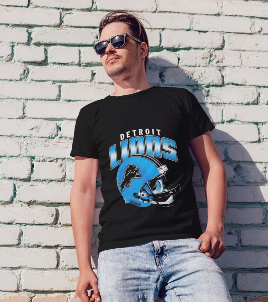 Detroit Lions Blue Gradient Helmet Football T-Shirt
