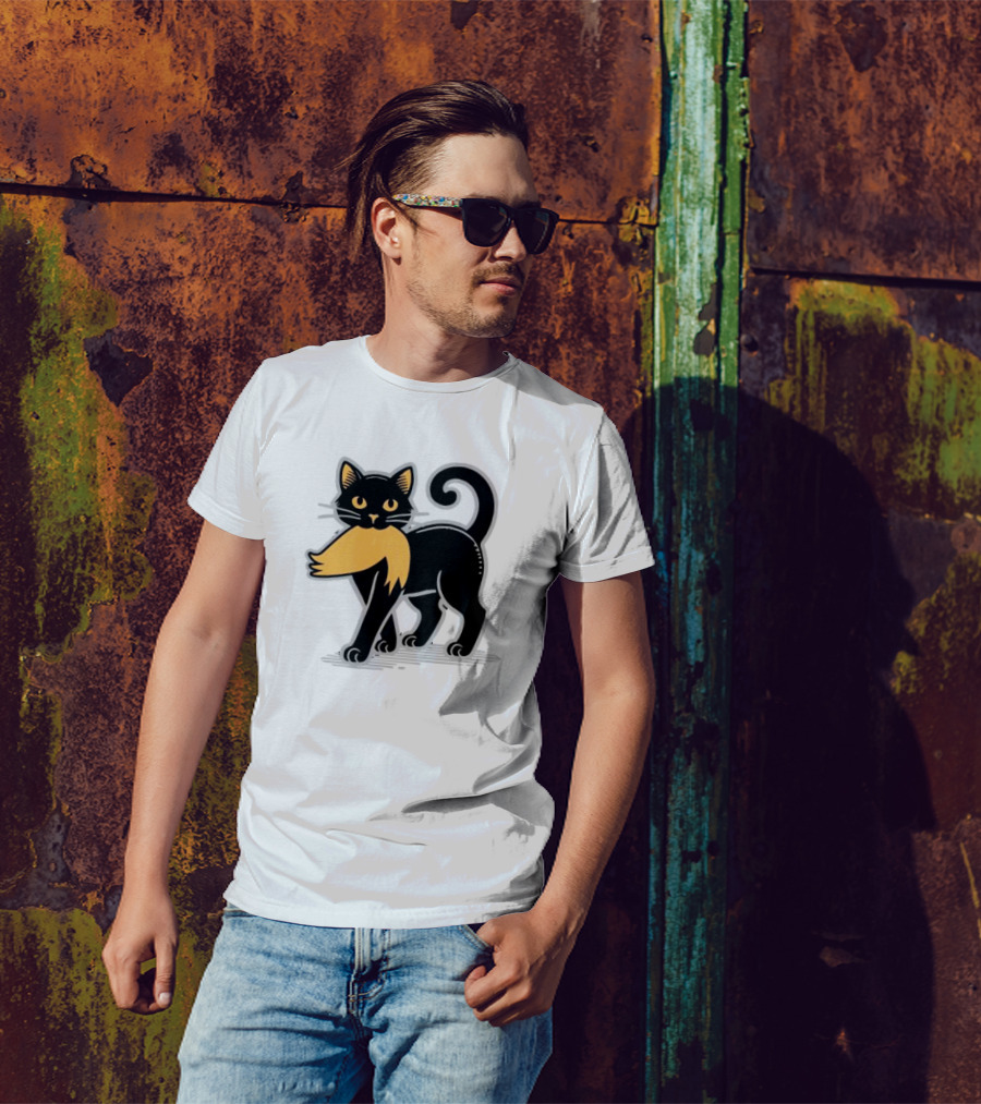 Cat Ladies For Kamala Harris Donald Trump 2024 Sarcastic Vintage Black Cat With Orange Mustache T-Shirt