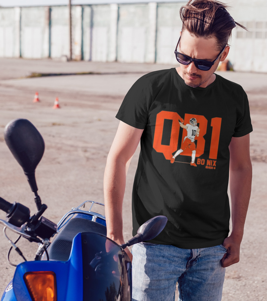 Bo Nix QB1 NFL Denver Broncos Football T-Shirt