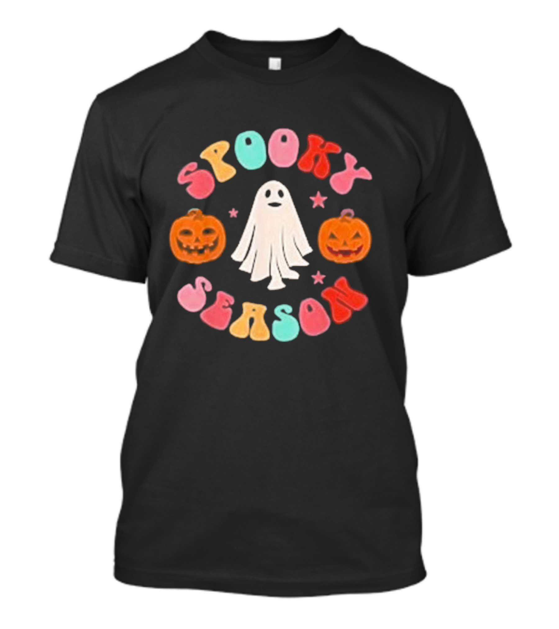 Spooky Season Retro Halloween Cute Ghost With Pumpkins T-Shirt