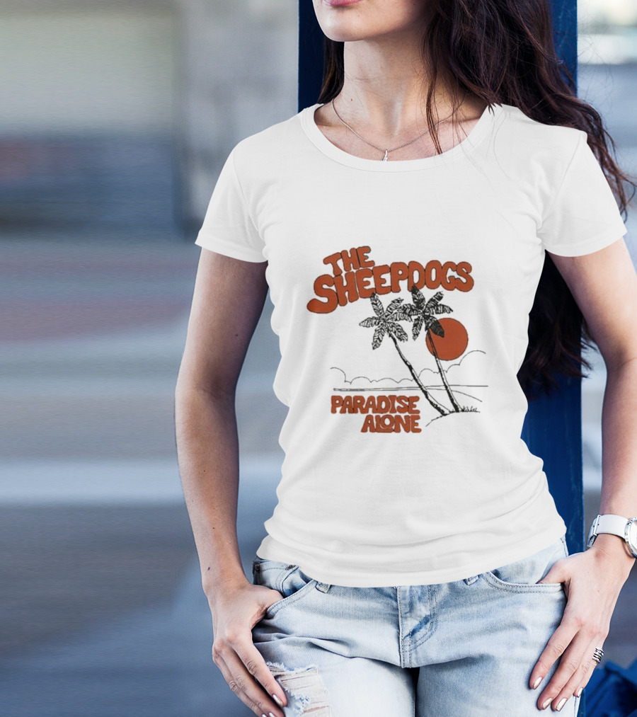 The Sheepdogs Paradise Alone Yellow Sunset Tropical Palms T-Shirt