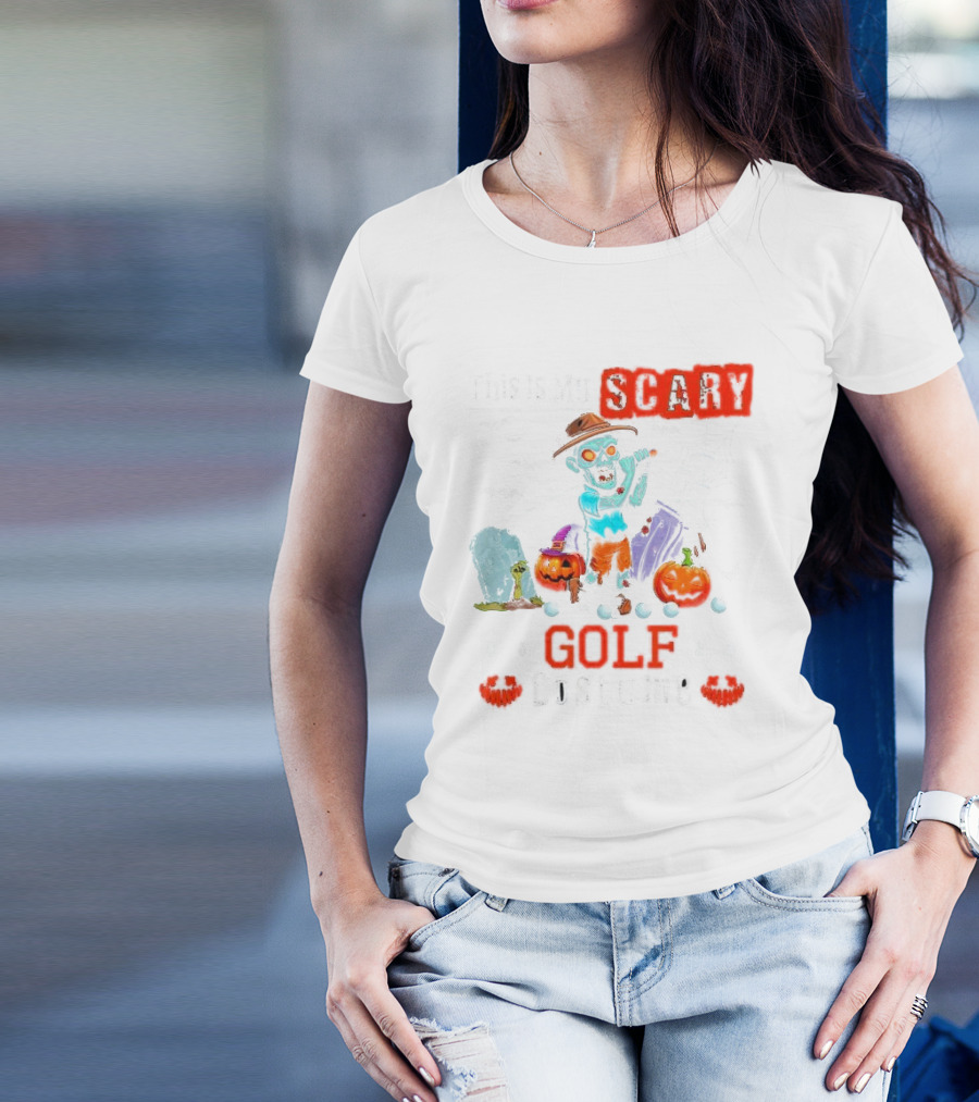 This Is My Scary Golf Costume Halloween Zombie Golfer With Pumpkins And Bats T-Shirt