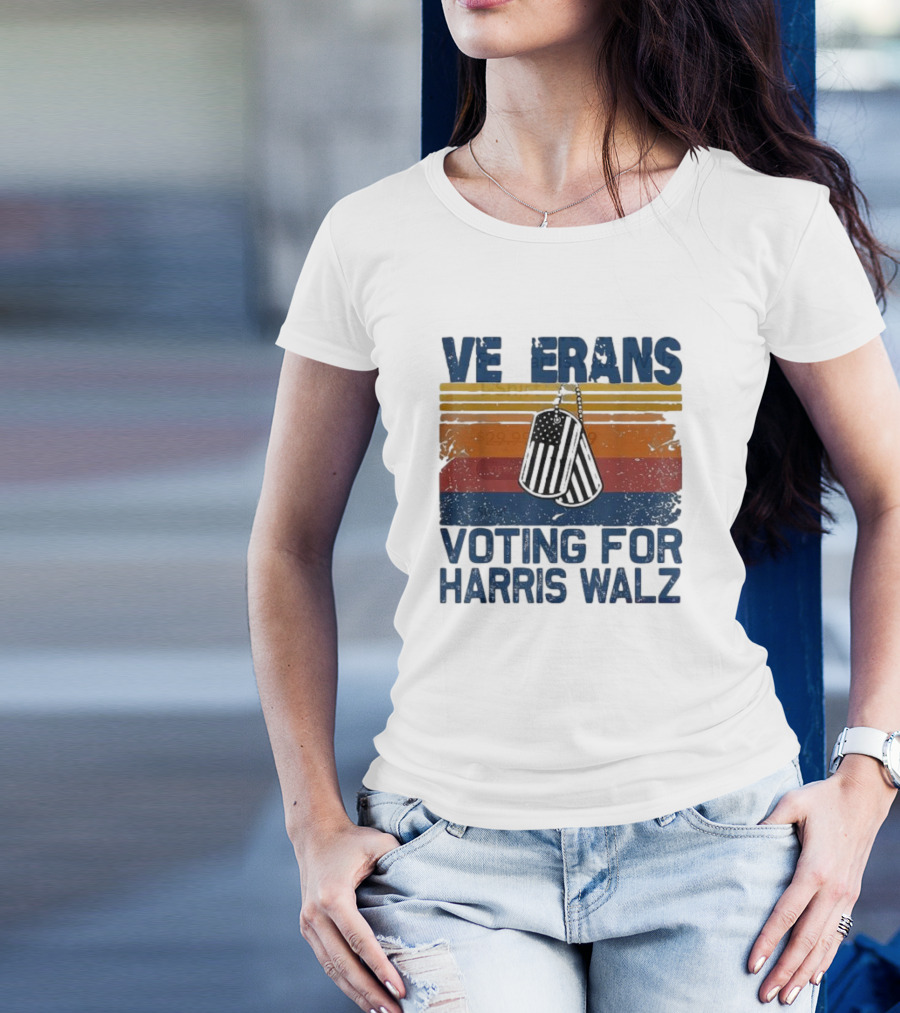 VE TERANS VOTING FOR HARRIS WALZ 2024 Dog Tags American Flag Stripes T-Shirt