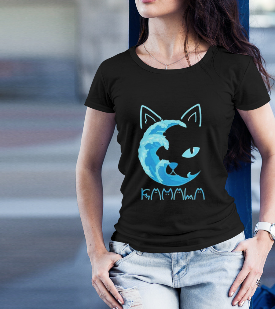 Blue Wave Cat Kamala Typographic Cat Ears T-Shirt