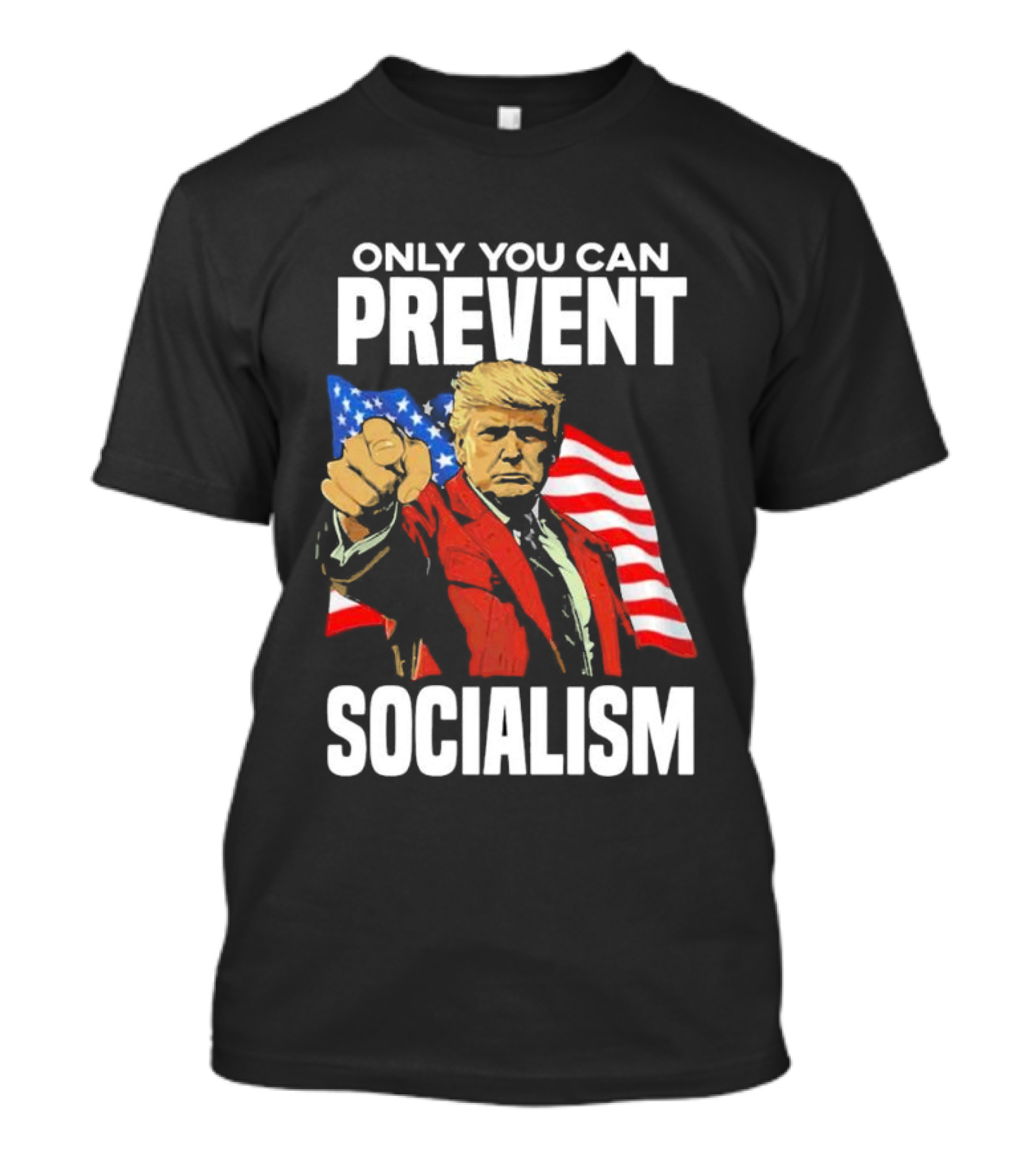 Trump Prevent Socialism With American Flag Background T-Shirt