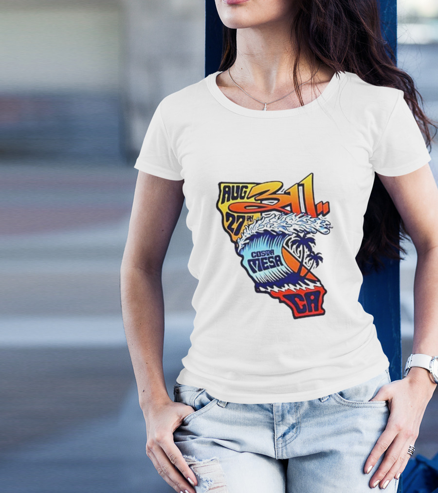 Aug 27 311 Costa Mesa CA Tour Wave Surfboard Palm Trees T-Shirt