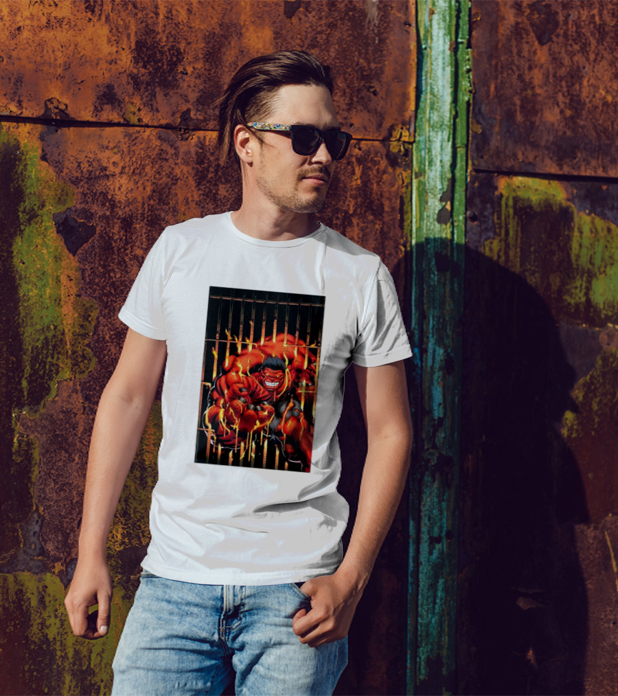 Marvel Red Hulk Escaping Fiery Cage T-Shirt