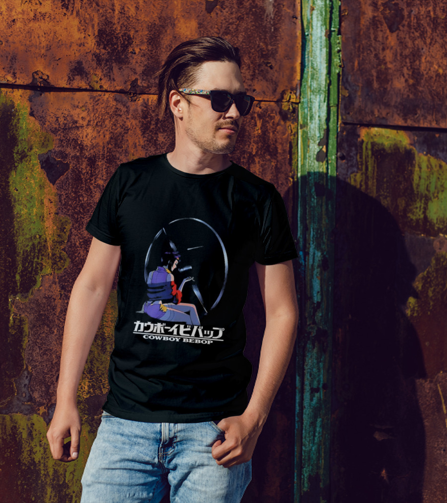 Cowboy Bebop Anime Character Sitting With Reflective Circular Background T-Shirt