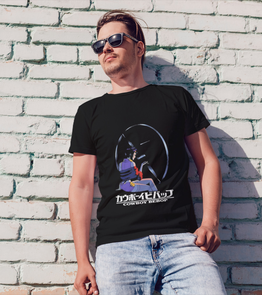Cowboy Bebop Anime Character Sitting With Reflective Circular Background T-Shirt