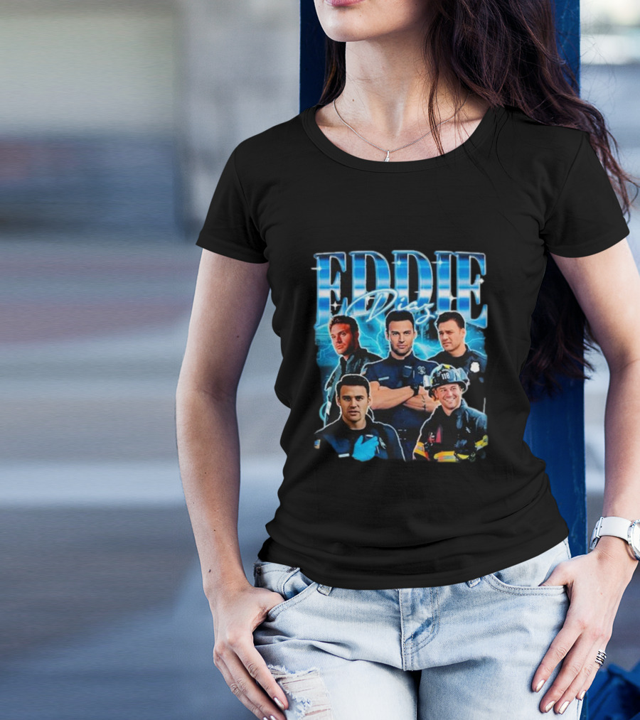 Eddie Diaz Retro 90s Vintage Firefighter Crew T-Shirt