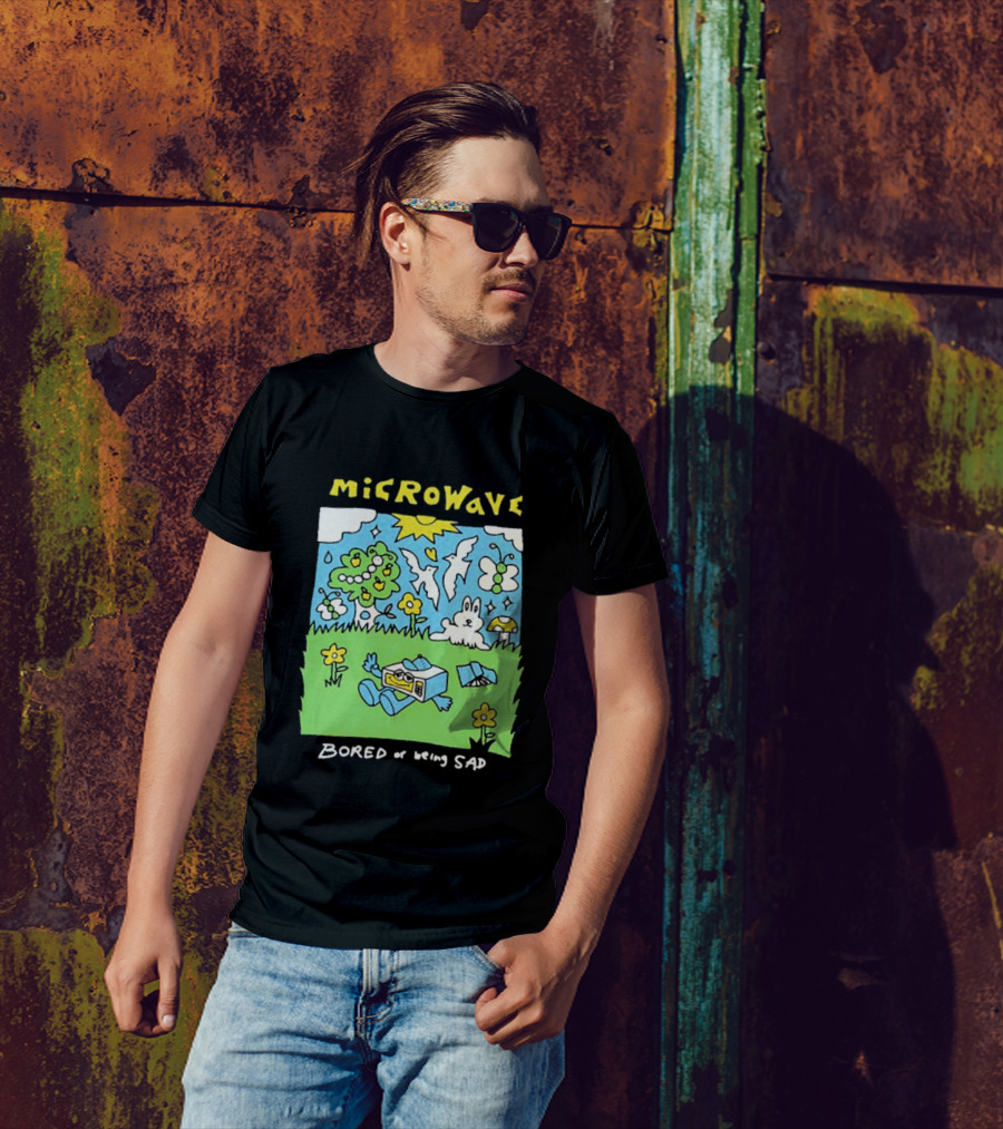 Microwave Bored Of Being Sad Colorful Cartoon Landscape With Sun And Bunny T-Shirt