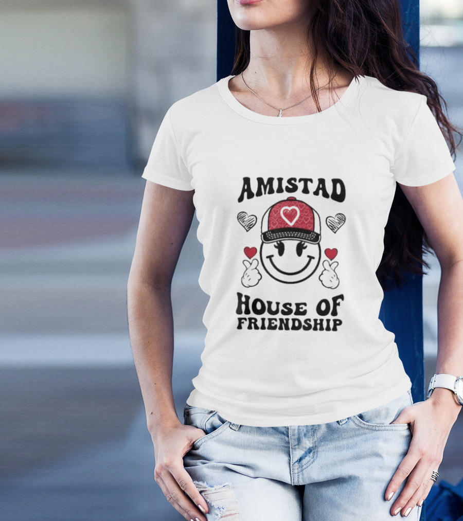 Amistad House Of Friendship Smiley Face Heart Cap Kids Spirit T-Shirt