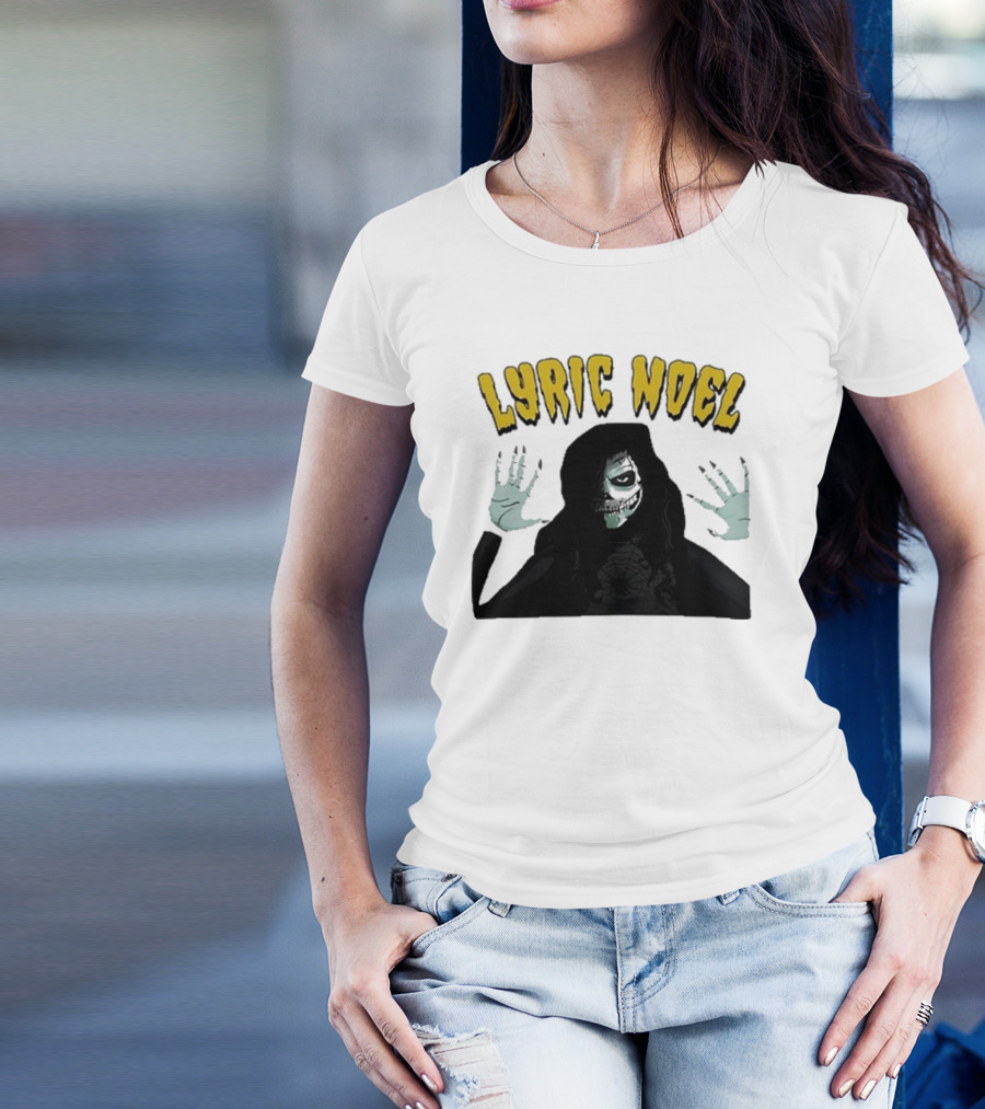 Lyric Noel Hallows Eve Ghostly Figure With Spider Web Face T-Shirt
