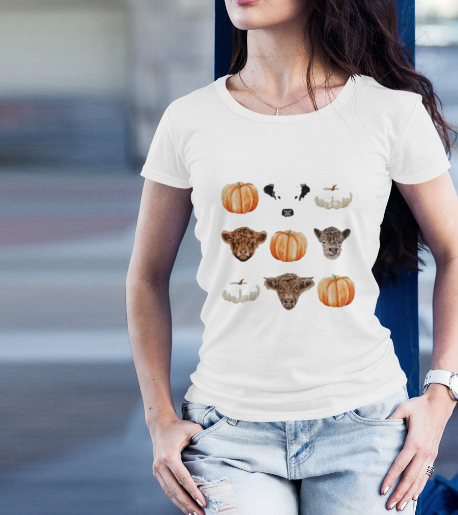 Katie Van Slyke Mini Cows Pumpkins Arrangement T-Shirt