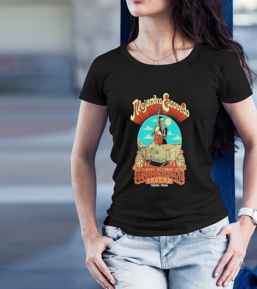 Alejandro Escovedo Live Performance Saturday October 12th Devil's Backbone Tavern Fischer Texas T-Shirt