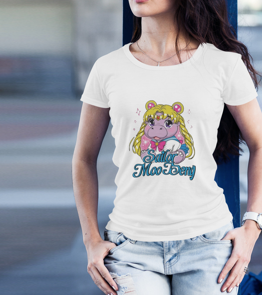 Sailor Moo Deng Hippo Anime T-Shirt