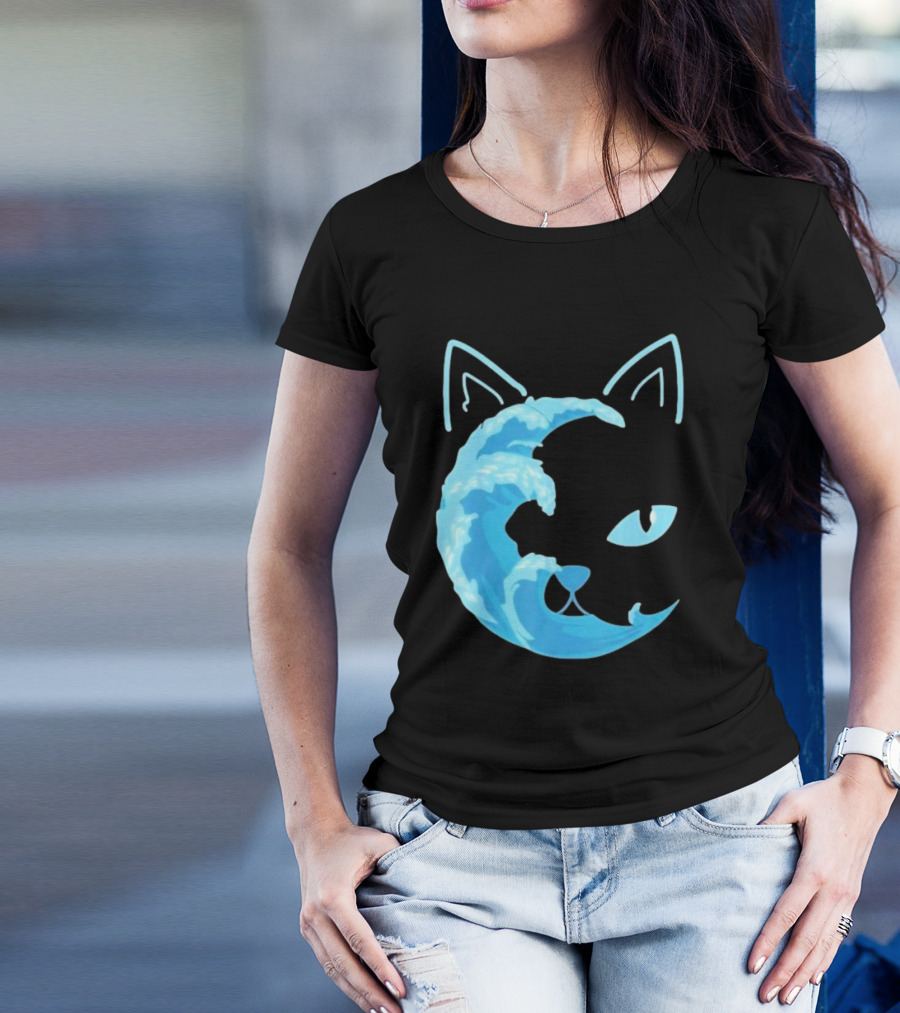Cat Wave Face Blue T-Shirt