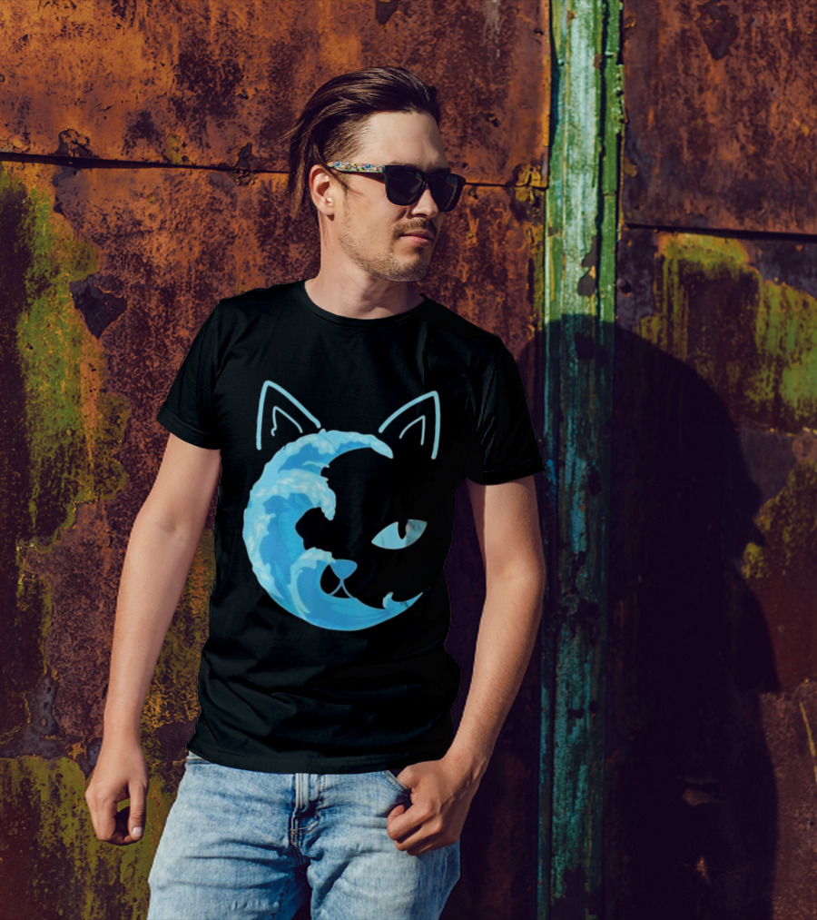 Cat Wave Face Blue T-Shirt