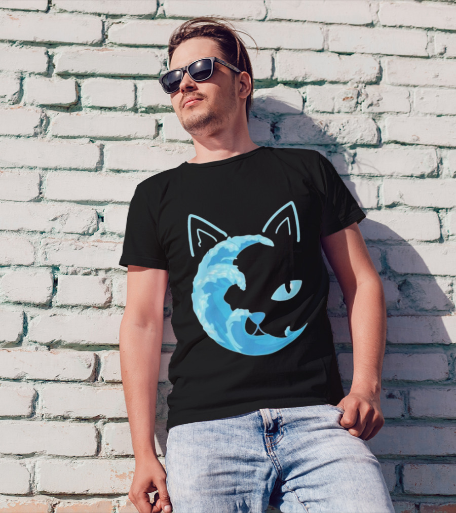 Cat Wave Face Blue T-Shirt