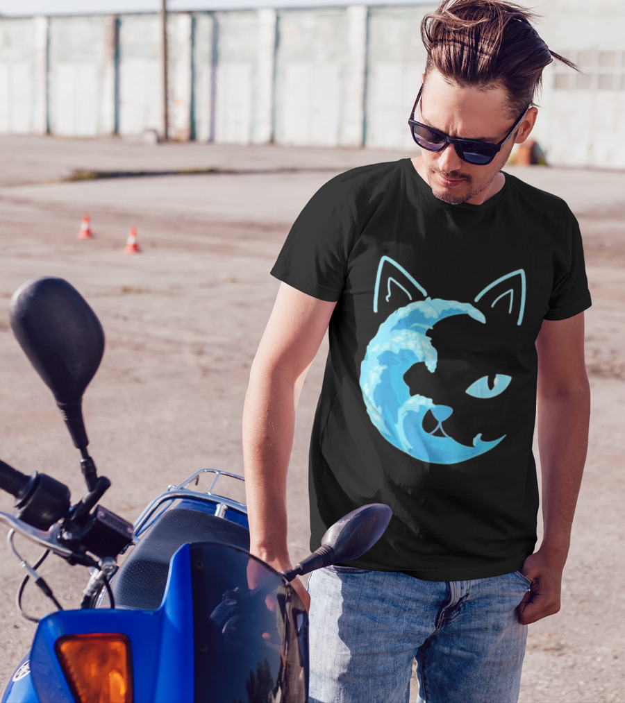 Cat Wave Face Blue T-Shirt