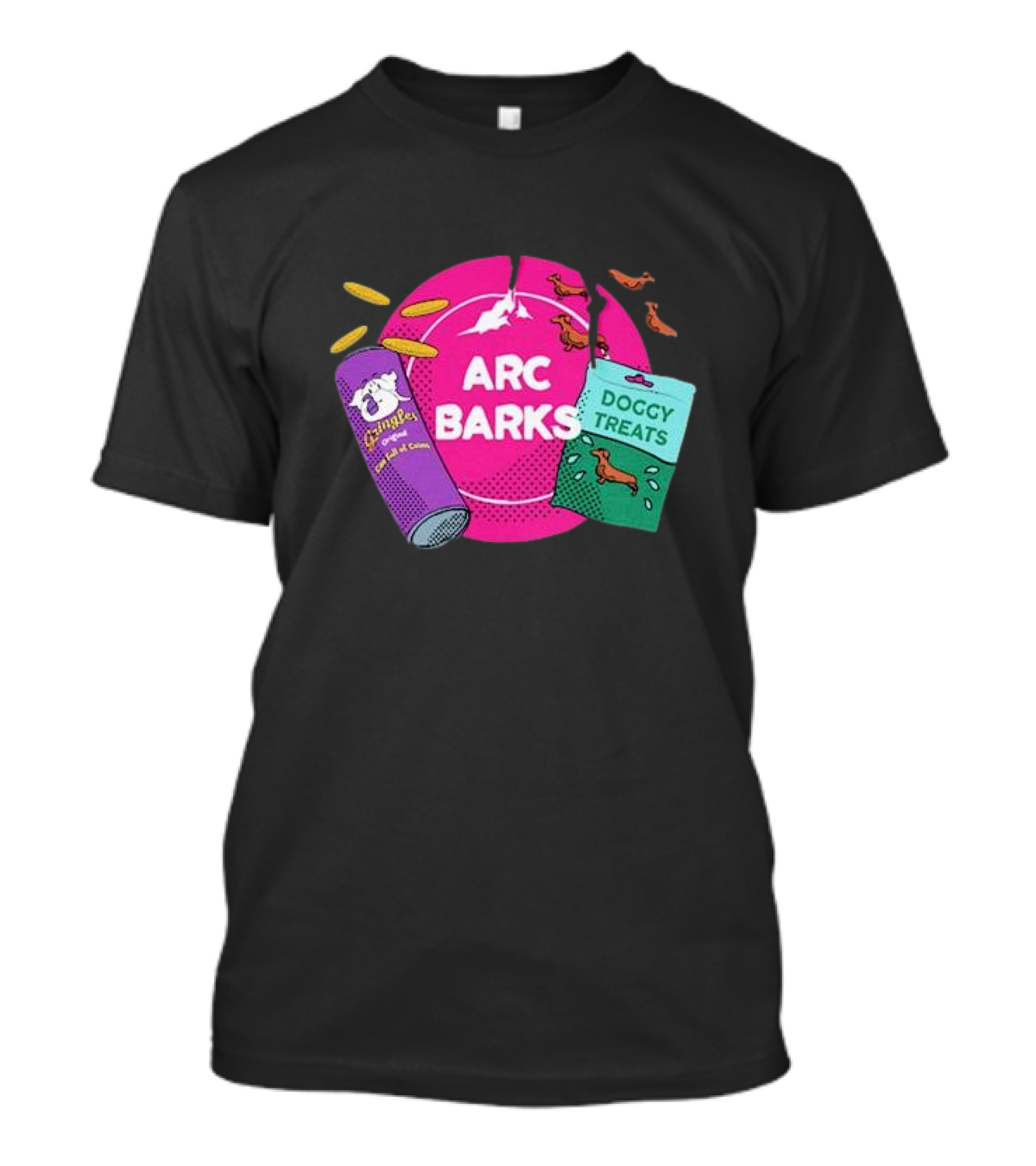 Arc Barks Pringles Doggy Treats Coins And Jumping Dogs T-Shirt