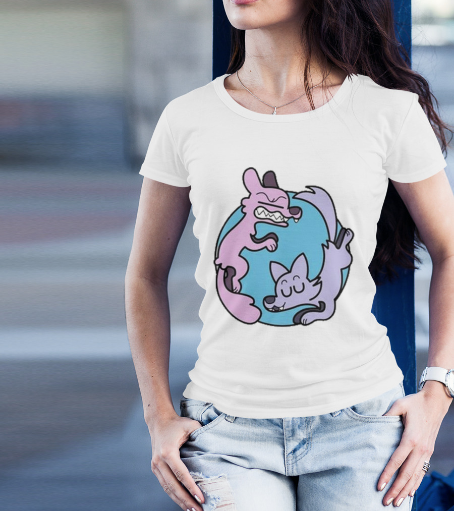 Noobtheloser Two Wolves Pastel Yin Yang T-Shirt