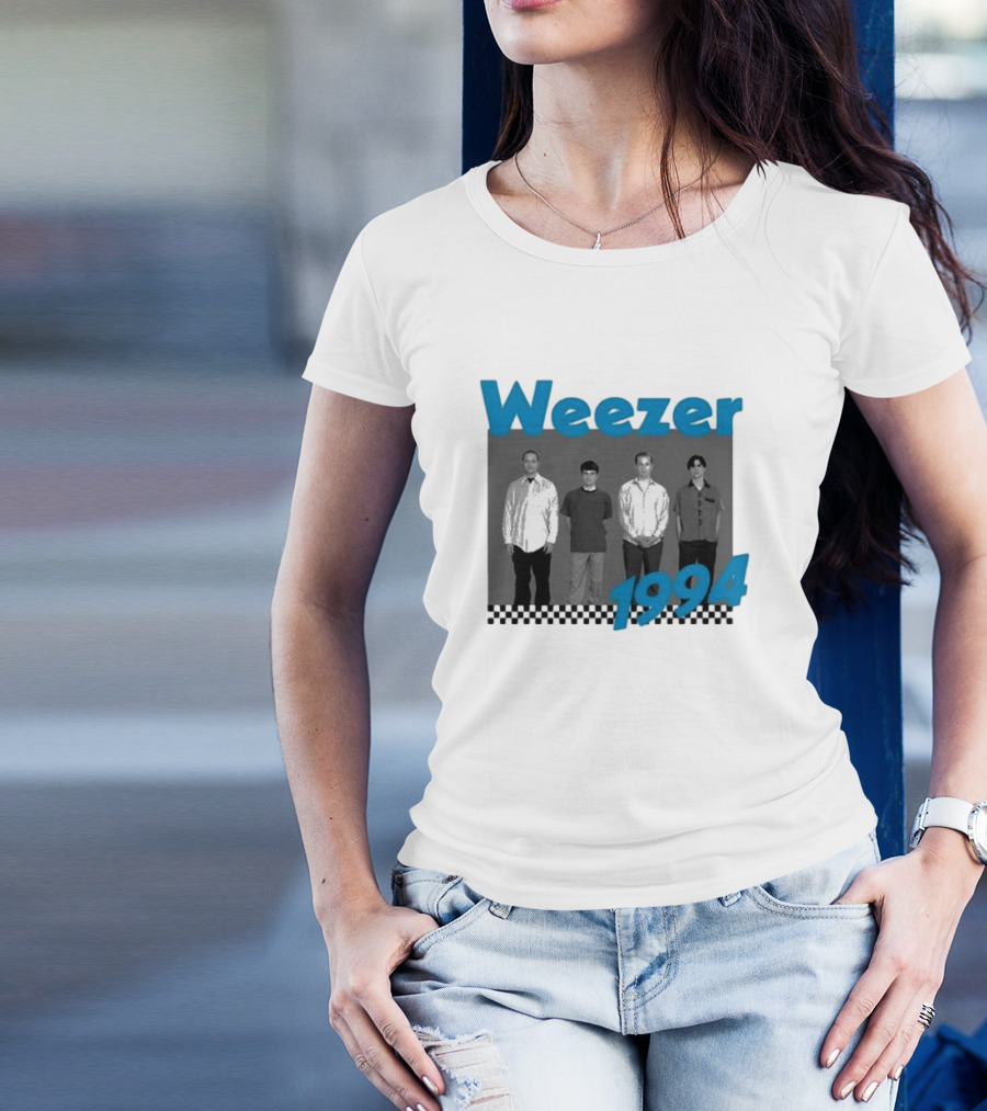 Weezer 1994 Band Photo With Checkered T-Shirt