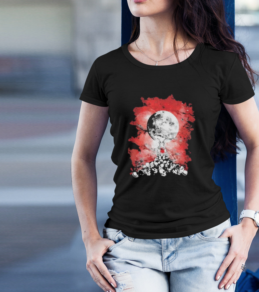 Killing Moon Rabbit Horror Blood And Skulls Horror Scene T-Shirt