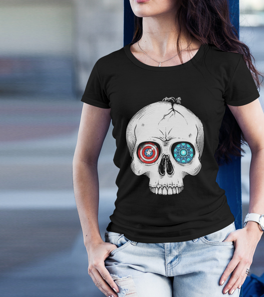 United We Stand Captain America Iron Man Civil War Skull T-Shirt