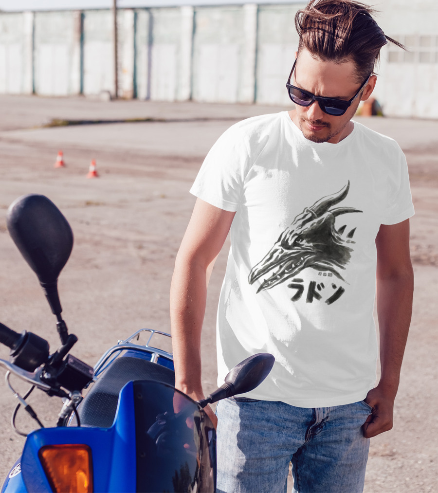 Waterbrushed Kaiju Rodan Japanese Text T-Shirt