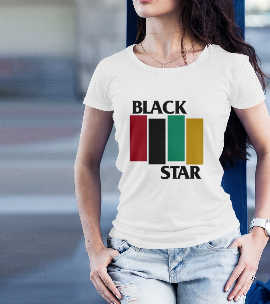 Black Star Flag Red Black Green Gold Vertical Bars T-Shirt